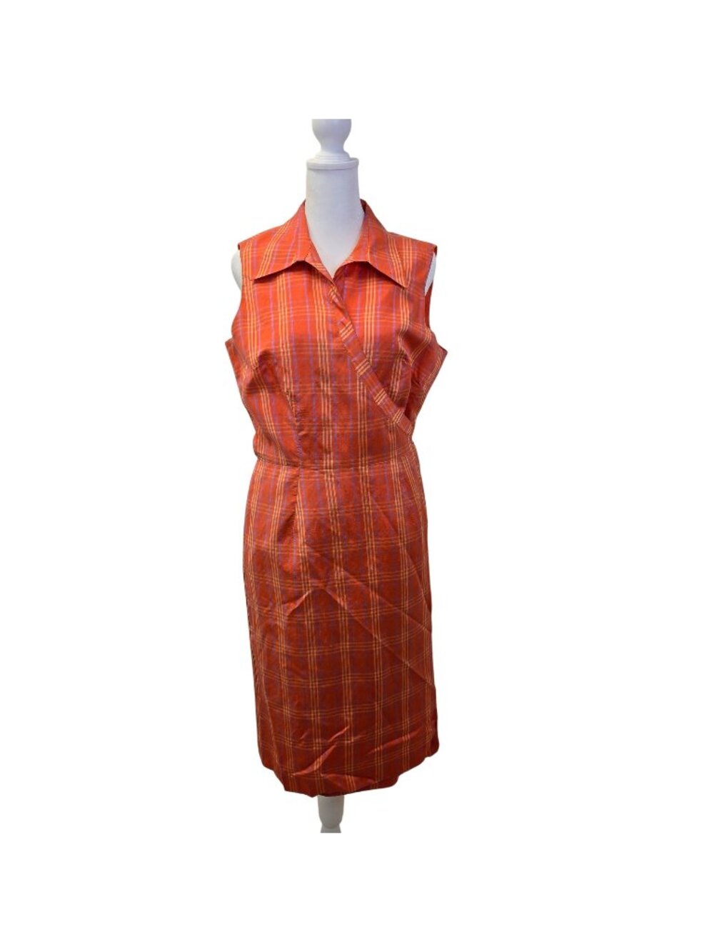 Vintage Ice 100% Silk Plaid Collared Wrap Dress Size 12